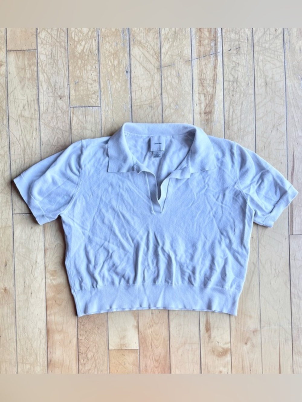 Calvin Klein Minimalist Ivory Knit Crop  Polo Top Size Large